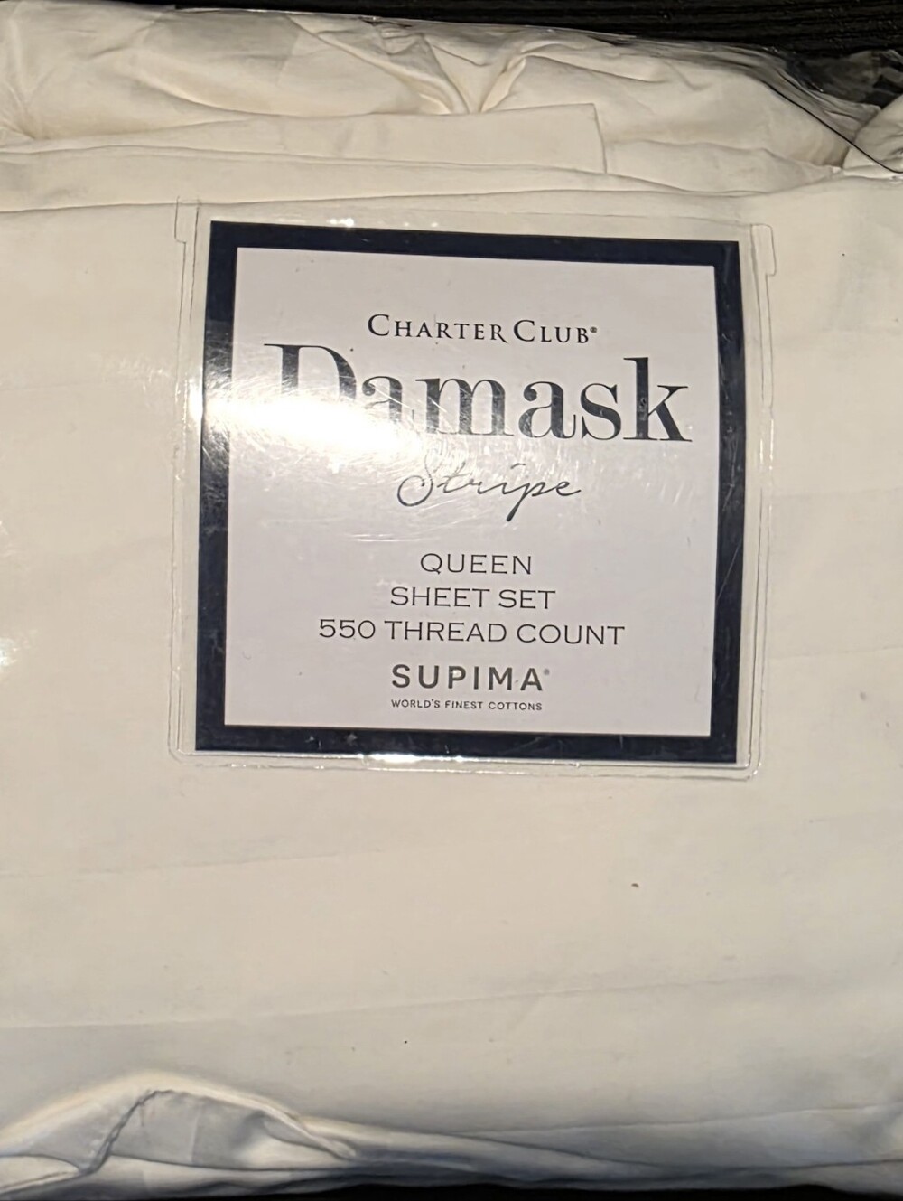 Charter Club Damask Stripe Sheet Set -Queen SUPIMA Cotton/ White
